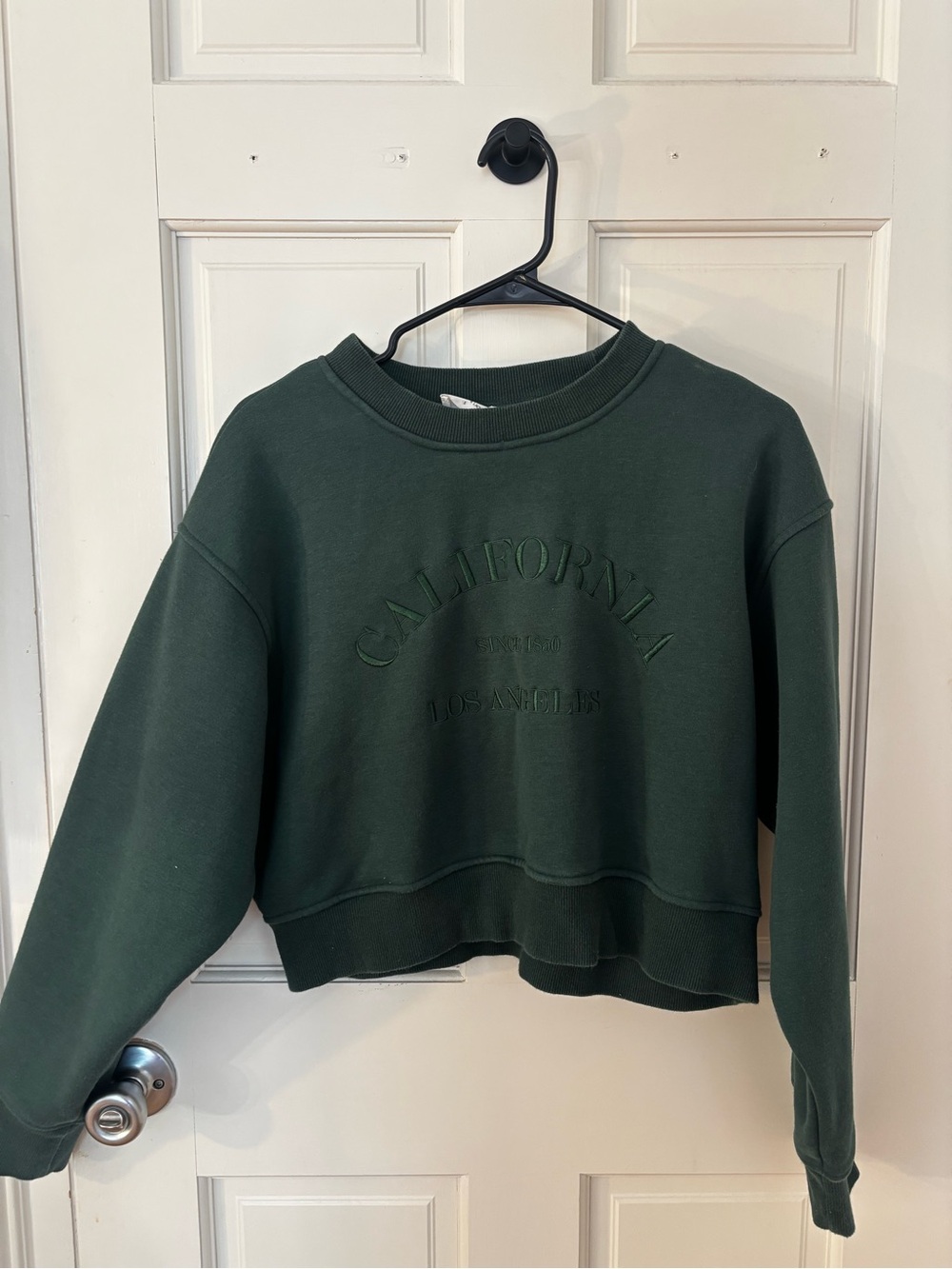 California Embroidered Cropped Sweatshirt - Dark Green
